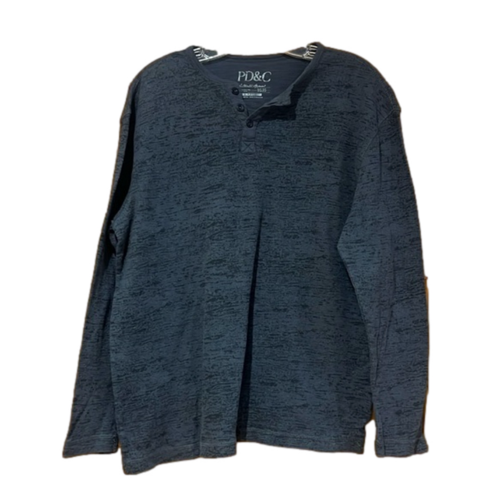 PD&C Men's Henley T-Shirt Top Long Sleeves Dark Gray Size L Elbow Patches